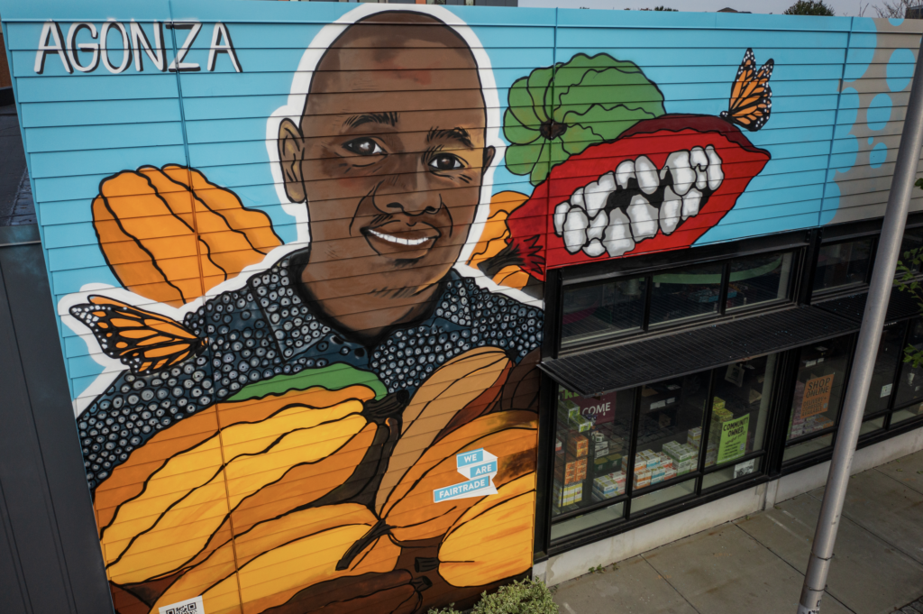 Mural depicting Cocoa Farmer Bengaly Bourama by AGONZA Photo by HAUS PVD