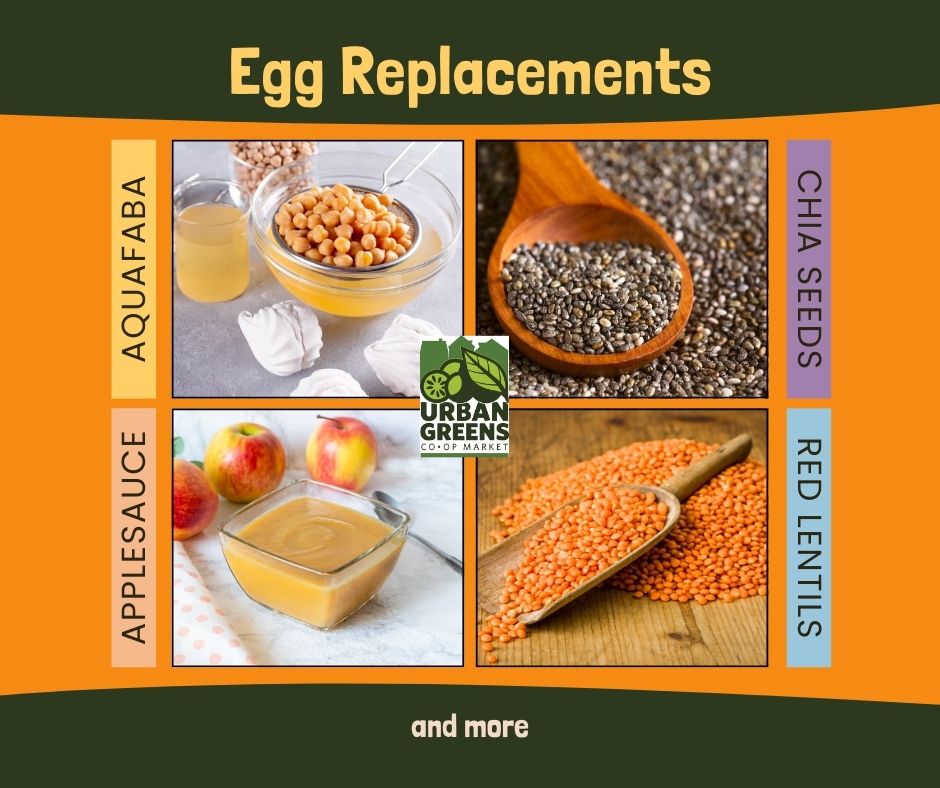 Some egg replacement ideas... Aquafaba, red lentils, chia seeds, applesauce.