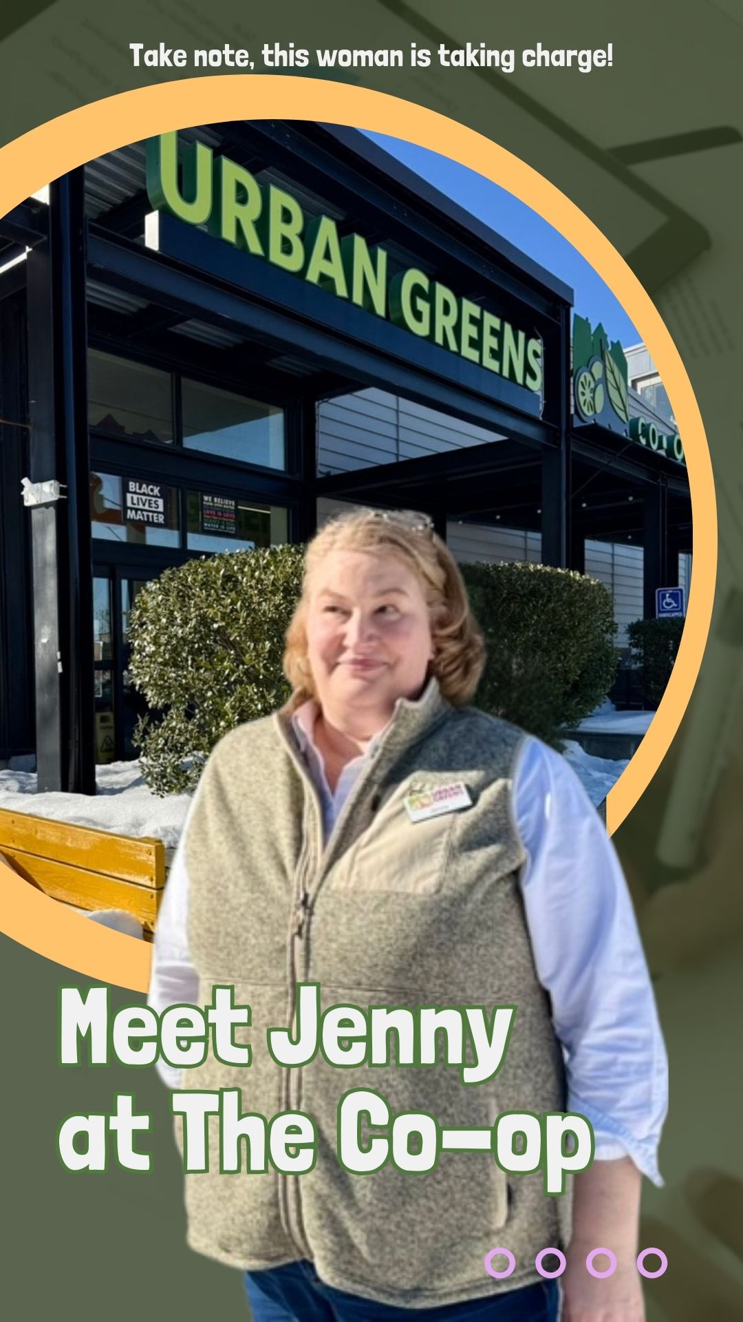 Jenny outside at the co-op.