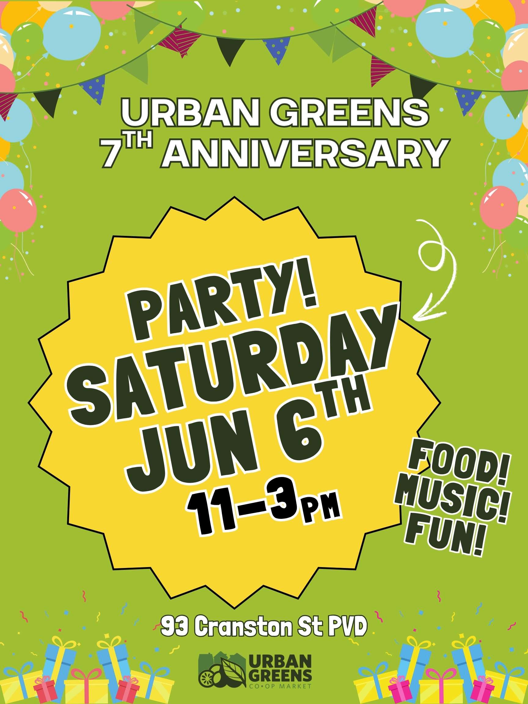 Celebrate 7 years with Urban Greens on June 6th 11-3pm